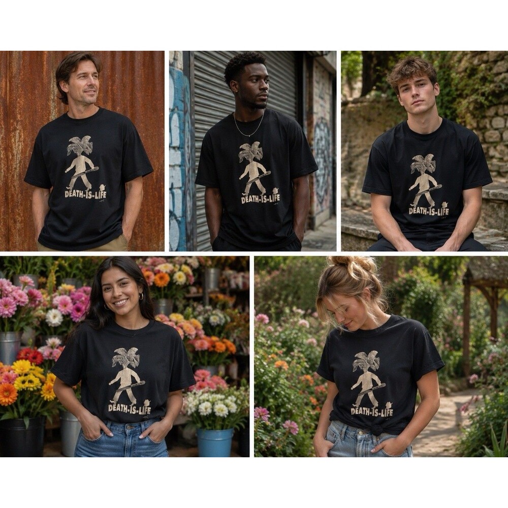 Rare Y2K CHA-CHA Spain Death Is Life Graphic T-Shirt Black 100% Cotton Unisex
